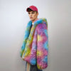 Hooded rainbow faux fur jacket unicorn bomber neon raver puffer fluffy tie-dye fleece psychedelic festival coat burning man going out trench