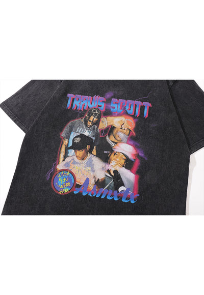 Travis Scott t-shirt vintage tee rapper print top hip-hop jumper in acid grey