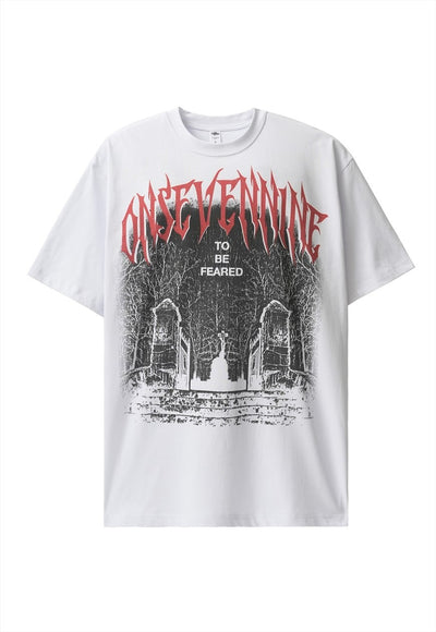 Cemetery print t-shirt Gothic tee grunge punk top acid black