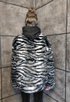 Zebra fleece jacket faux fur stripe fluffy bomber in black