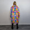 Marshmallow faux fur long coat unicorn trench raver bomber fluffy tie-dye fleece rainbow festival jacket burning man going out coat in pink