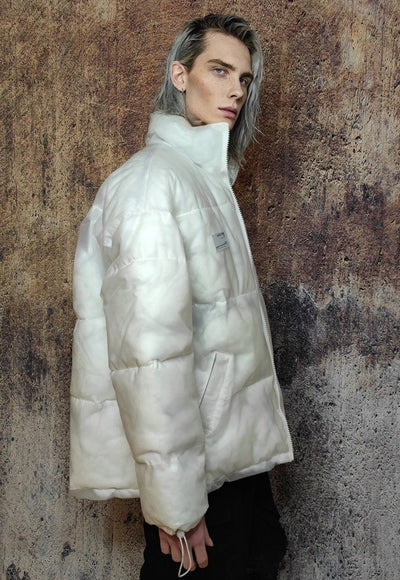 Transparent bomber see through padded puffer jacket in white