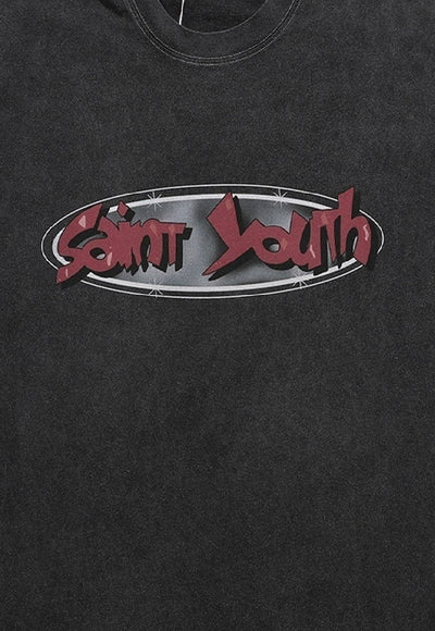 Saint slogan t-shirt grunge youth tee retro punk top in grey