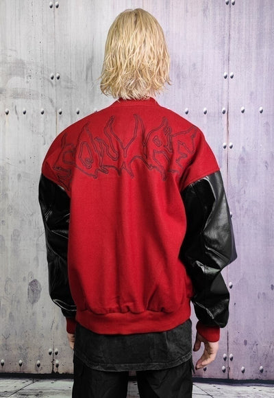 Grunge varsity jacket Gothic patch baseball bomber in red