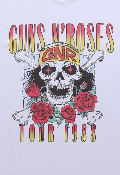 Guns and roses t-shirt skull print tee metal bad top white
