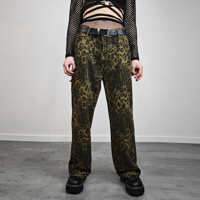 Short leopard jeans petite animal print pants unisex denim cheetah joggers glam rock trousers unisex spot print chinos in brown black