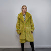 Checked faux fur longline coat geometric trench bright raver bomber fluffy winter fleece festival jacket neon burning man coat in yellow