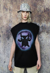 Devil print sleeveless t-shirt monster tank top surfer vest