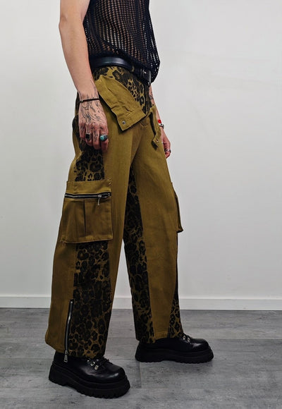 Reworked leopard jeans contrast animal print cargo trousers