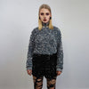 Silver sequin sweatshirt glitter top sparkle jumper party pullover glam rock long sleeve top embellished sweater in metallic grey