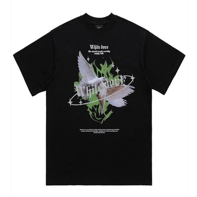 White dove t-shirt peace slogan tee hippie top in black