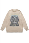 Alien zombie sweater creepy knit distressed jumper in grey