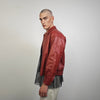 Red faux leather racing jacket utility PU bomber gorpcore biker jacket rocker varsity jacket retro 90s coat grunge college vinyl coat