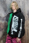 Skeleton puffer split colour bomber jacket grunge varsity