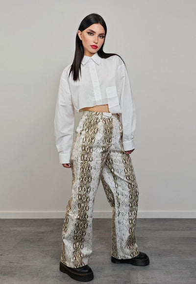 Snake print jeans white python print slim denim trousers