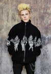 Bones fleece jacket faux fur grunge skeleton bomber in black