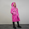 Pink fur coat neon long trench fluorescent psychedelic overcoat heavy rave bomber festival geometric jacket custom going out bright peacoat