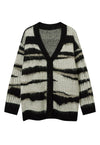 Fluffy striped cardigan fuzzy zebra jumper knitted top pink