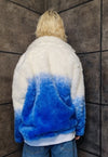 Gradient fleece jacket faux fur tie-dye bomber in blue white