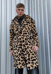 Leopard fleece coat animal print long jacket in brown