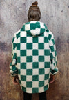 Check fleece jacket handmade 2 in 1 fluffy chess coat green