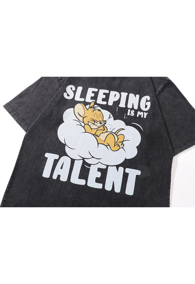 Mouse print t-shirt Tom and Jerry tee retro American cartoon top in vintage grey