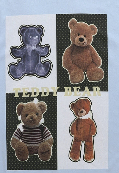 Teddy bear t-shirt grunge tee retro animal print top in blue