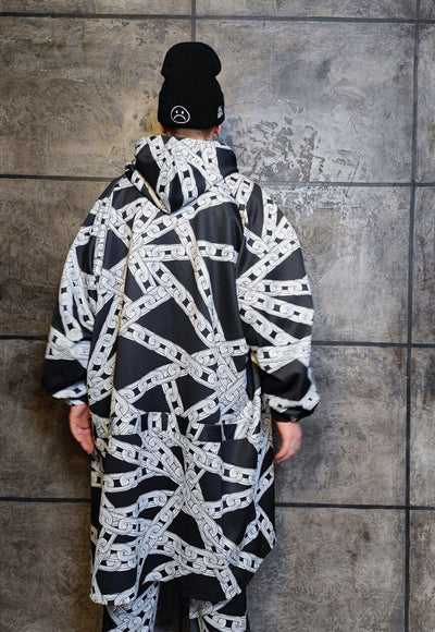 Chain print jacket handmade barbered wire windbreaker black