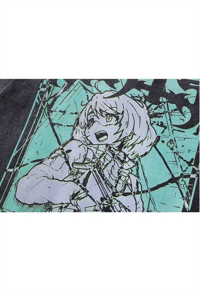 Kamikaze t-shirt Anime print tee retro Japanese top in grey