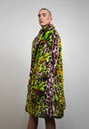 Leopard fauxfur coat green neon animal print festival bomber