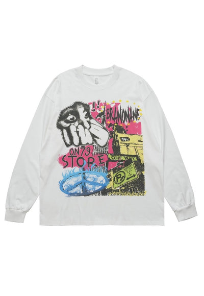 Graffiti t-shirt 80s print tee long sleeve pop art top white