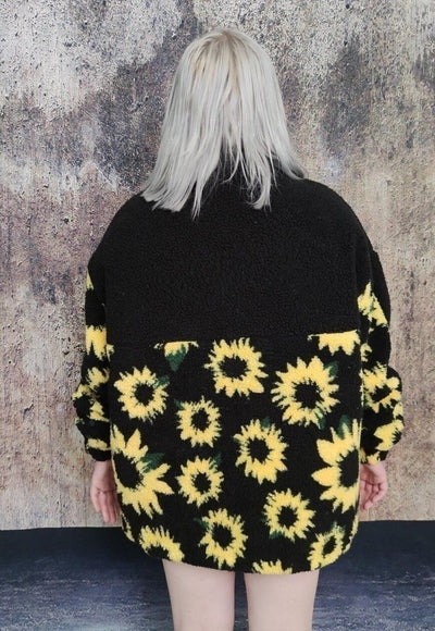 Sunflower fleece bomber handmade daisy floral sports jacket