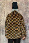 Check fleece jacket checkboard fluffy retro bomber in brown