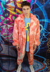 Tie-dye fleece coat handmade 2in1 hooded trench jacket red