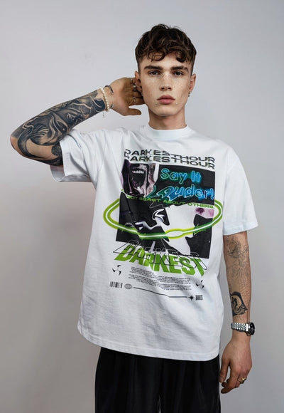 Creepy t-shirt raver graffiti tee grunge cyberpunk top white