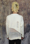 Transparent sweater ripped jumper sheer knitted top in cream