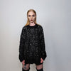 Ripped knitted sweater shredded jumper distressed knitwear top hole punch sweatshirt knit rocker tee in black