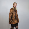 Faux leather print blazer skin imitation jacket Japanese style tuxedo kimono frock glam rock frock catwalk coat shoulder padded suit brown