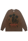 Punk cartoon t-shirt long sleeve tee grunge mohawk top brown