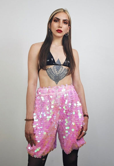 Black sequin shorts mermaid trousers fantasy luminous pants