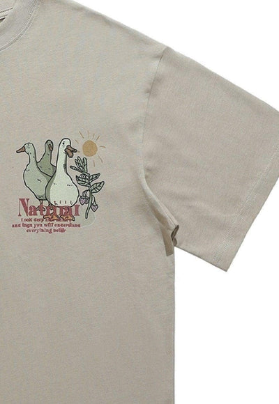 Naturist t-shirt retro hippie tee goose cartoon top in grey