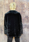 Faux fur coat fluffy trench jacket stripe bomber in black