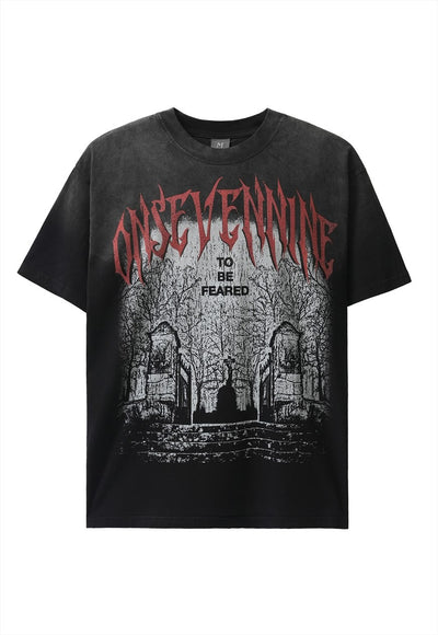 Cemetery print t-shirt Gothic tee grunge punk top brown