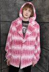 Tie-dye fleece coat handmade 2in1 hooded trench jacket red