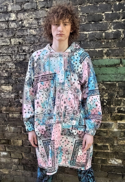 Paisley jacket handmade rave tie-dye windbreaker pastel pink