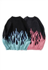 Flame print sweater fire knitted Korean jumper in black blue