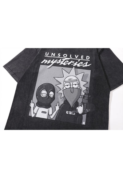 Rick and Morty print t-shirt American cartoon tee retro top in vintage grey