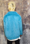 Fleece aviator jacket faux fur fluffy soft coat in sky blue