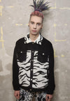 Reworked animal print jacket zebra fleece patch bomber black