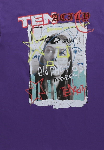 Graffiti print t-shirt grunge tee retro raver top in purple